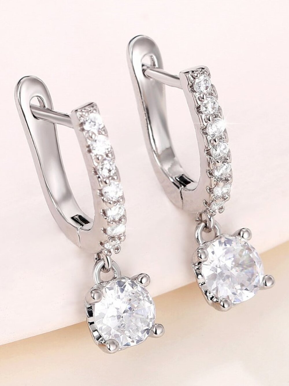 3/$35 NEW White Gold Plated CZ Crystal Dangle Huggie Hoop Earrings